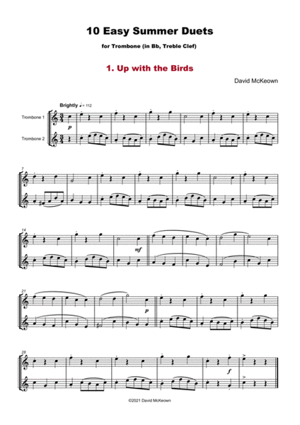10 Easy Summer Duets for Trombone (in Bb, Treble Clef)