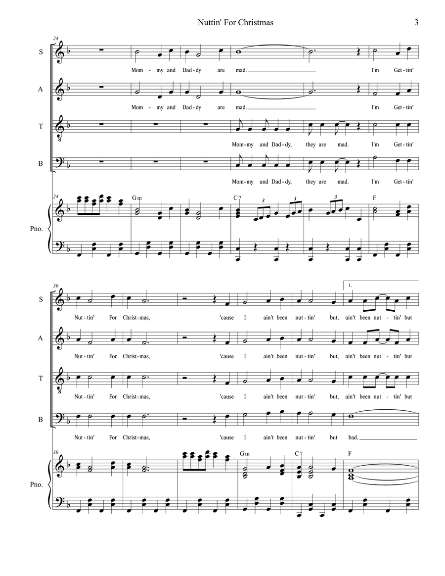 Nuttin' For Christmas 4-Part scores gallery preview page 3