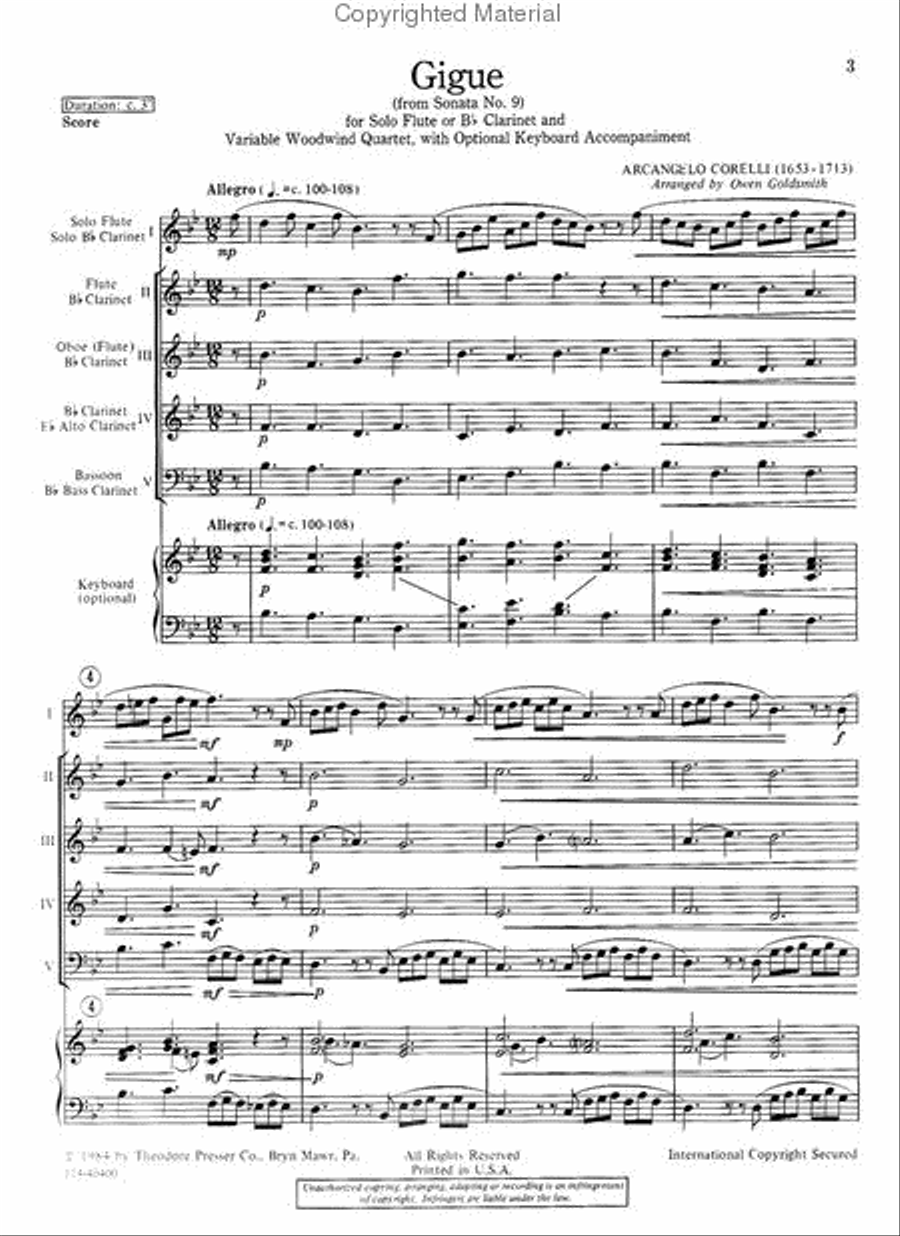 Gigue (From Sonata No. 9) Woodwind Quartet scores gallery preview page 2