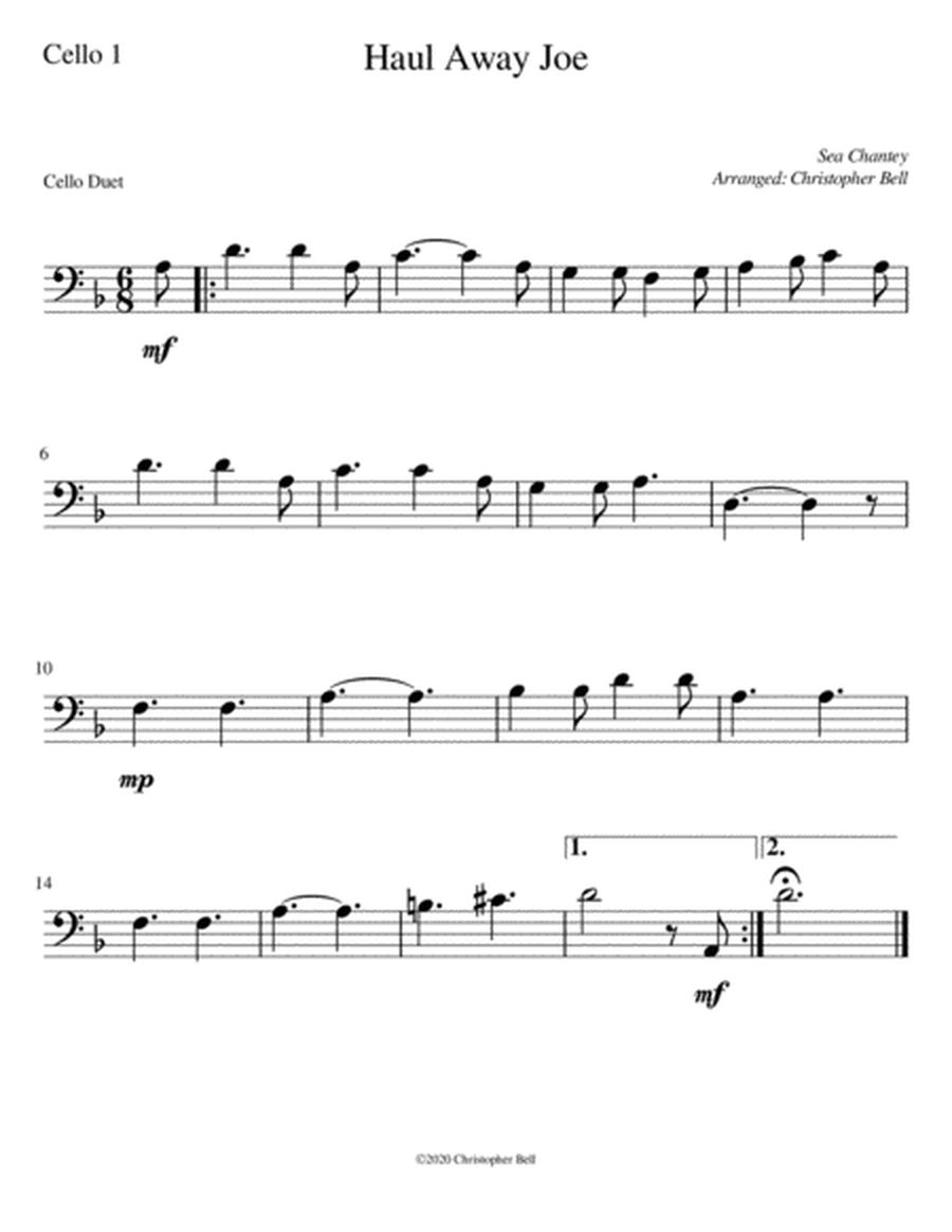 Haul Away Joe (Easy Cello Duet) image number null