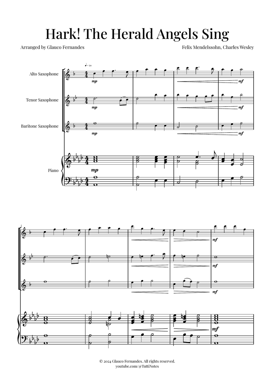 Hark! The Herald Angels Sing Trio Arrangement | Christmas Carol Sheet Music Woodwind Trio scores gallery preview page 1