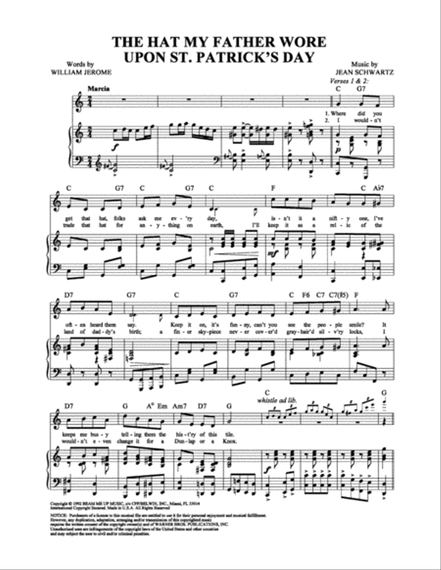 The Hat My Father Wore Upon St. Patrick's Day Piano, Vocal, Guitar scores gallery preview page 1