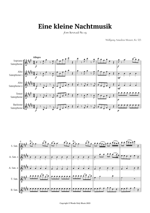 Book cover for Eine kleine Nachtmusik by Mozart for Sax Quintet