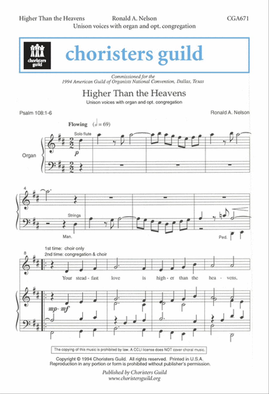 Higher Than the Heavens Unison Choir scores gallery preview page 1