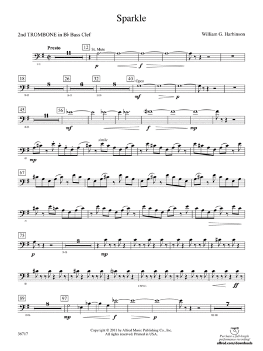 Sparkle: (World Part) 2nd B-flat Trombone B.C. Concert Band scores gallery preview page 1