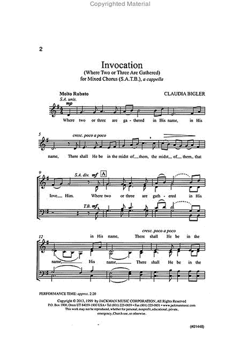 Invocation (Where Two or Three Are Gathered) - SATB a cappella image number null