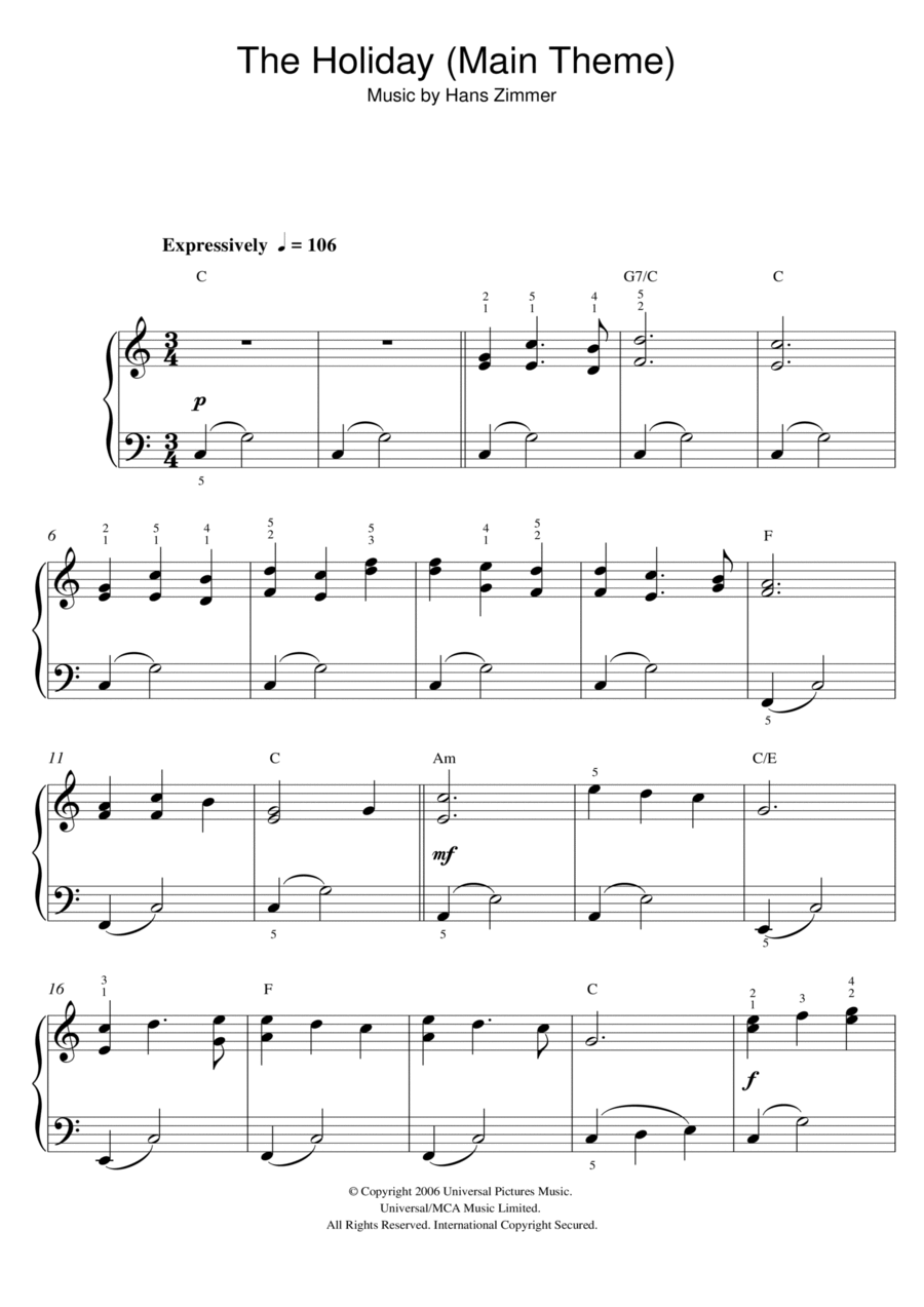 The Holiday (Main Theme) Piano scores gallery preview page 1