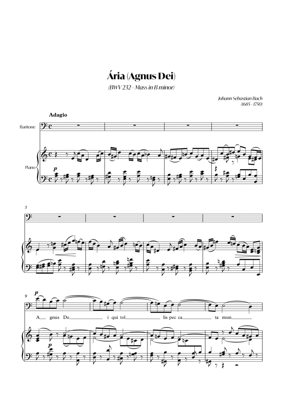 Aria (Agnus dei) from the Mass in B Minor (BACH) - Baritone_Am Piano, Vocal, Guitar scores gallery preview page 1