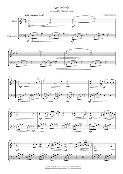 AVE MARIA - Schubert, String Duo, Intermediate Level for violin and cello image number null