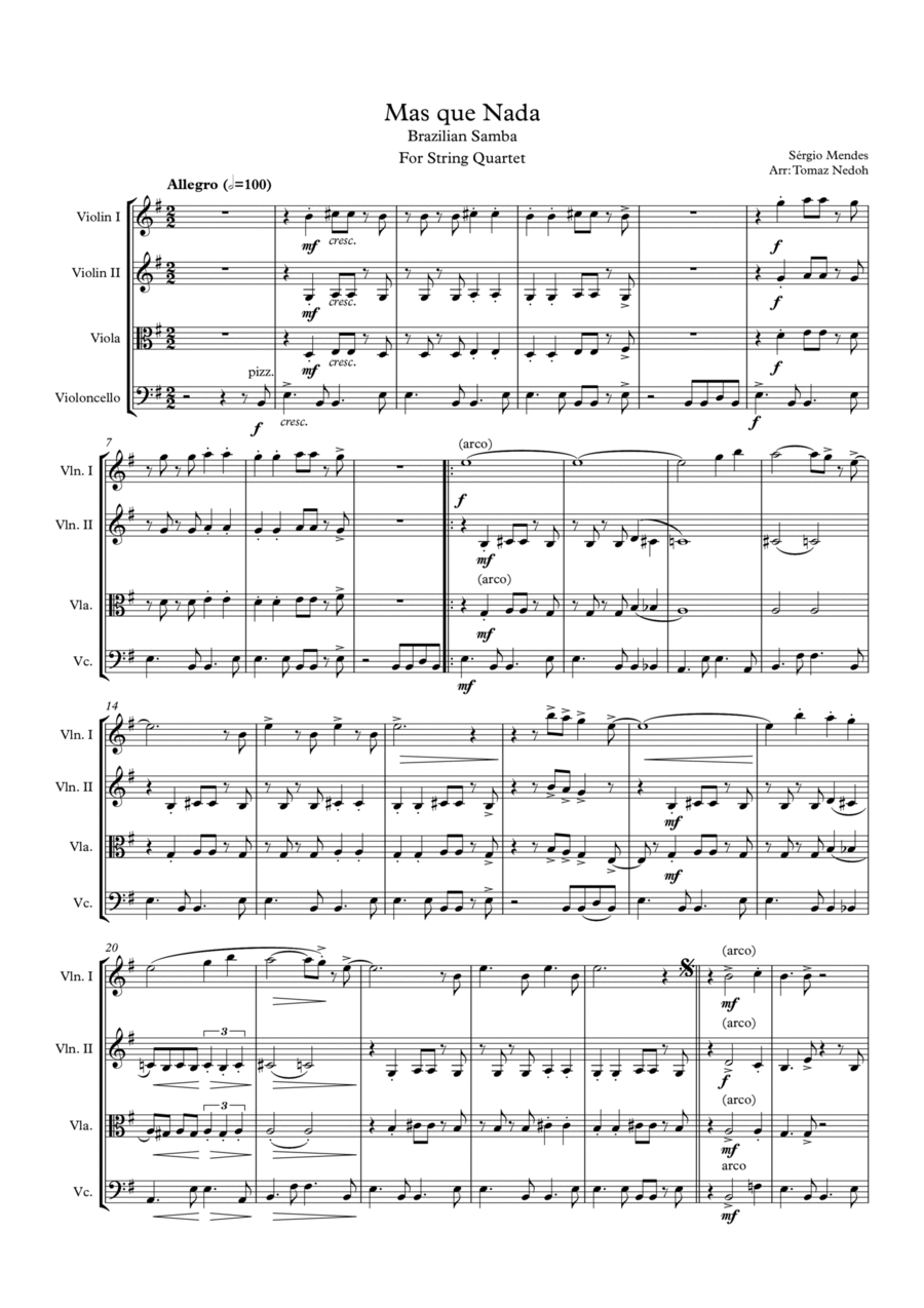 Mas Que Nada Mas Que Nada String Quartet scores gallery preview page 1