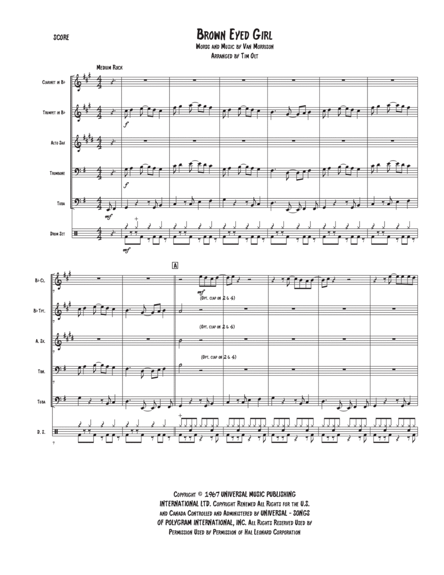 Brown Eyed Girl Clarinet scores gallery preview page 1