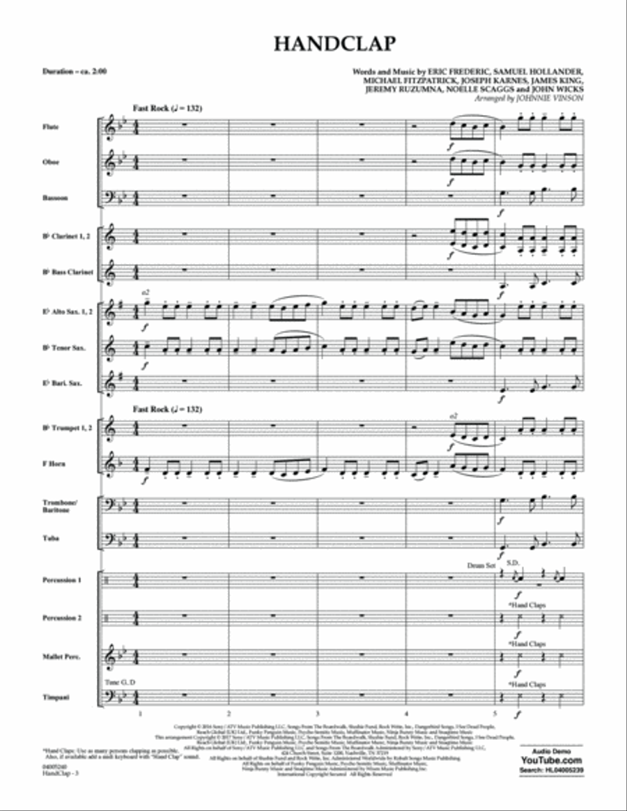 HandClap - Conductor Score (Full Score) Concert Band scores gallery preview page 2