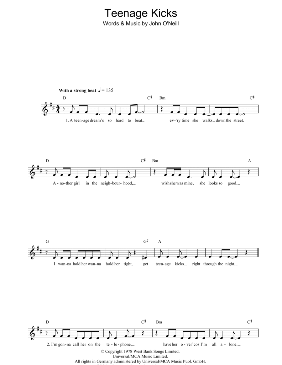 Teenage Kicks Piano scores gallery preview page 1