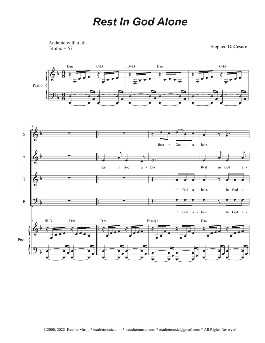 Rest In God Alone (SATB) Rest In God Alone (SATB) 4-Part scores gallery preview page 1