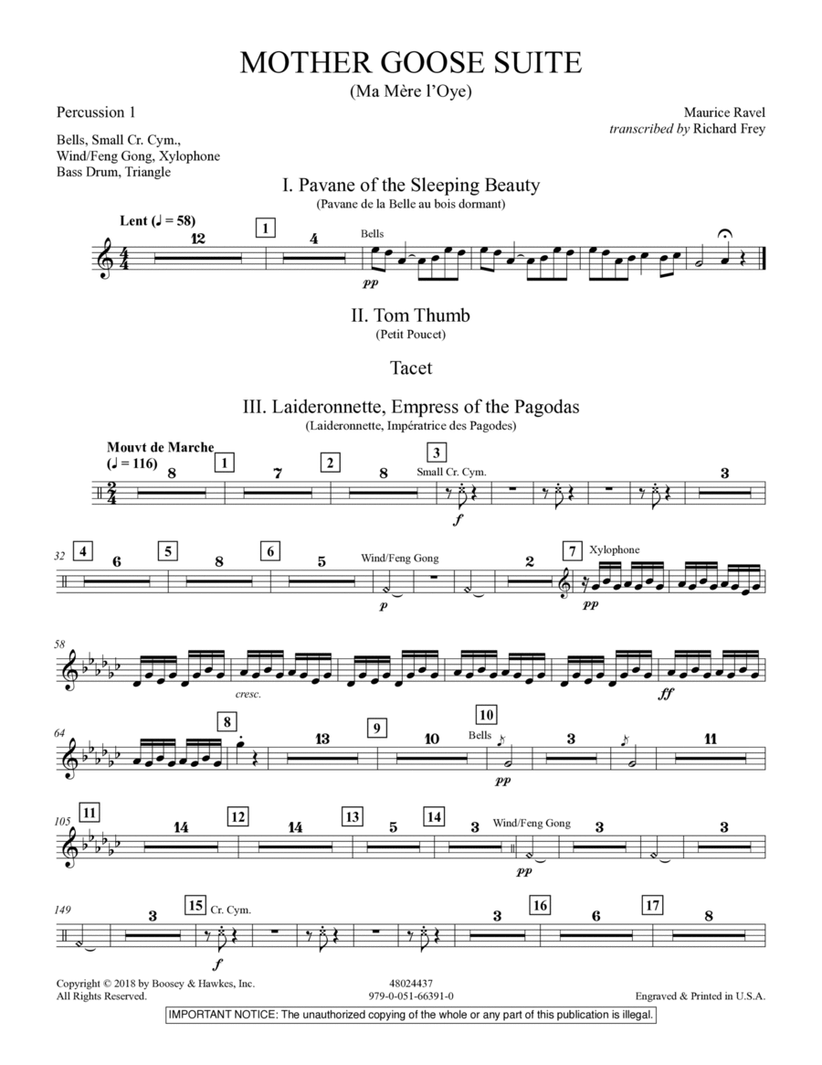 Mother Goose Suite (Ma Mére L'Oye) (arr. Richard Frey) - Percussion 1