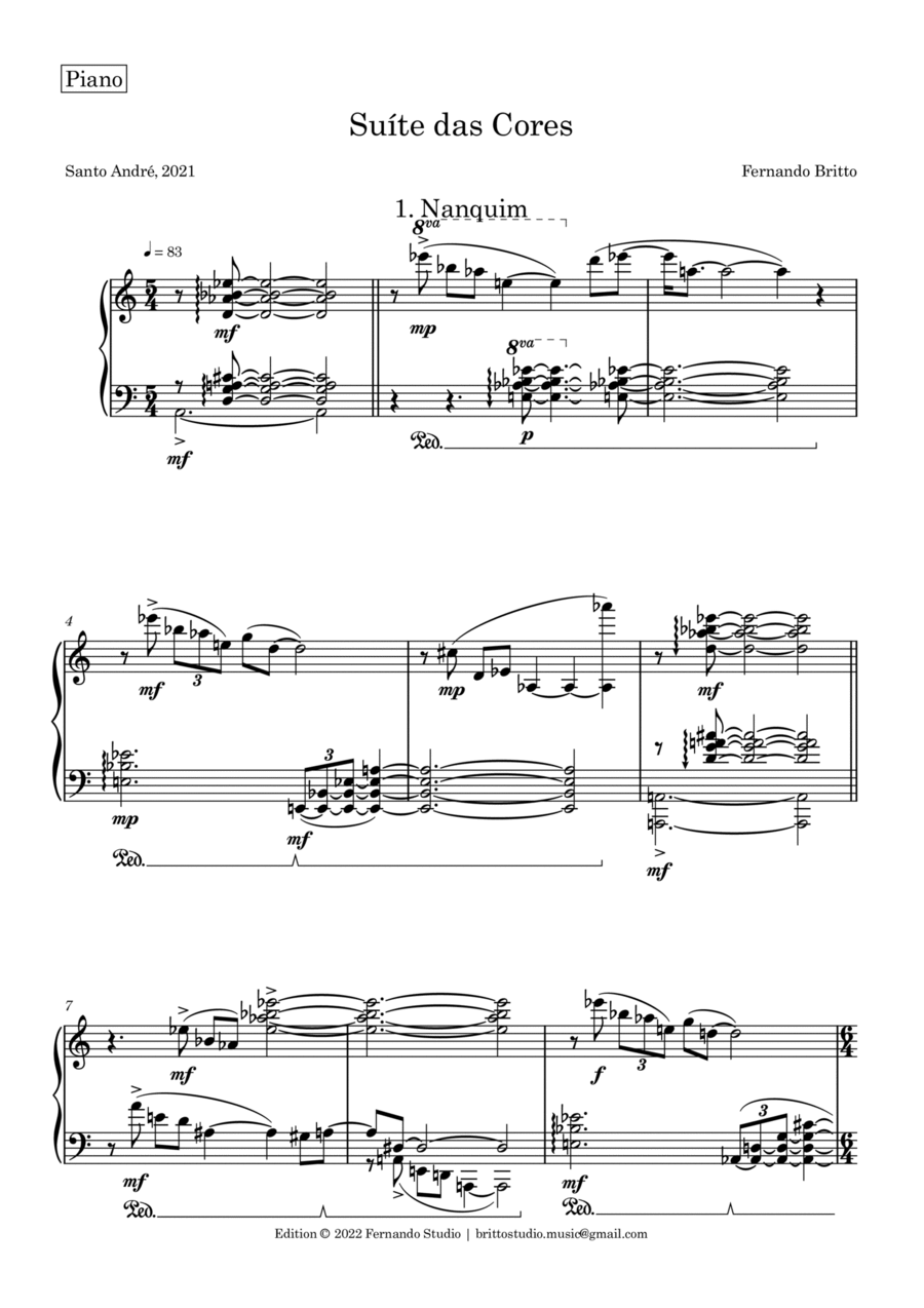 Nanquim, Suíte das Cores Piano Solo scores gallery preview page 1