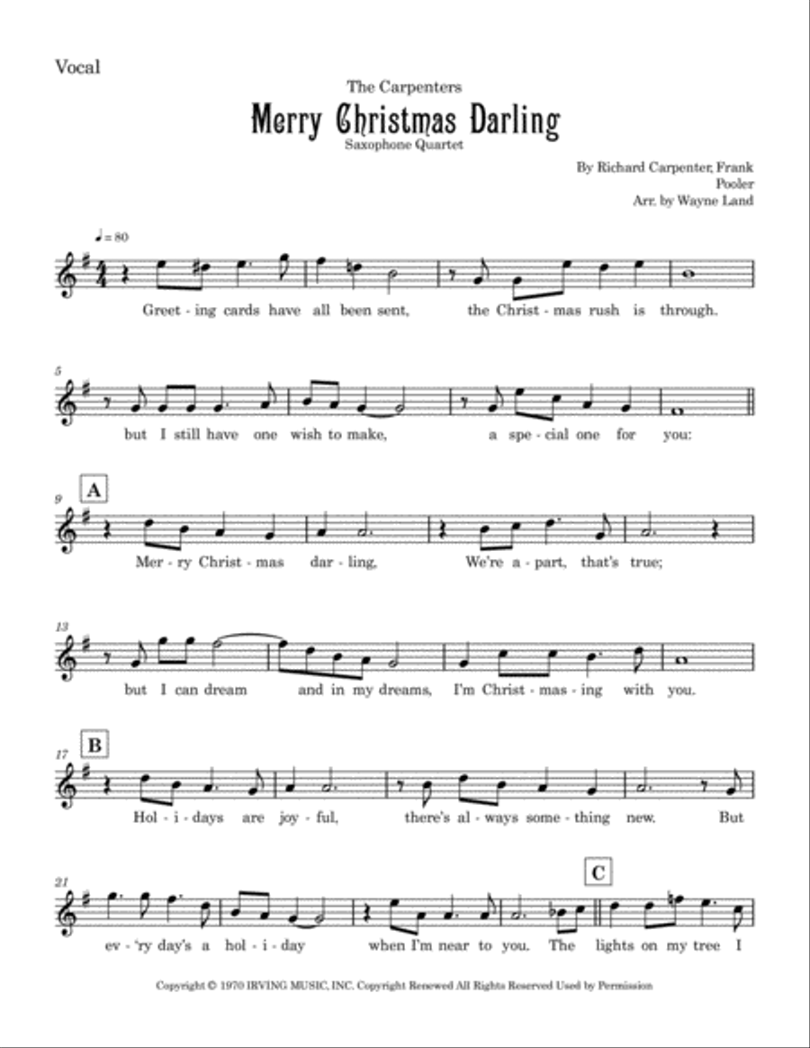 Merry Christmas, Darling Saxophone Quartet scores gallery preview page 6