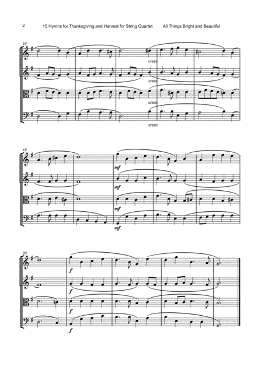 15 Favourite Hymns for Thanksgiving and Harvest for String Quartet String Quartet scores gallery preview page 3