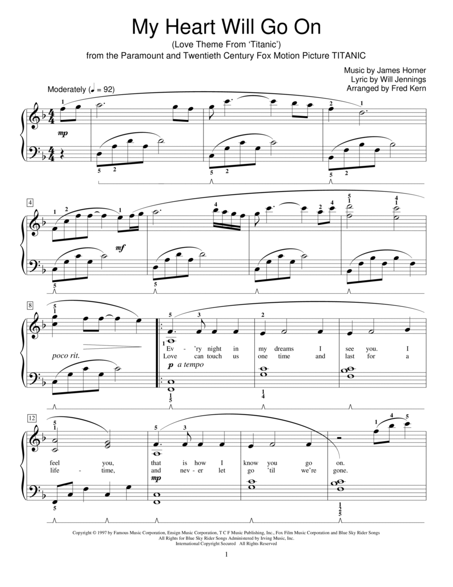 My Heart Will Go On (Love Theme from Titanic) Piano Method scores gallery preview page 1
