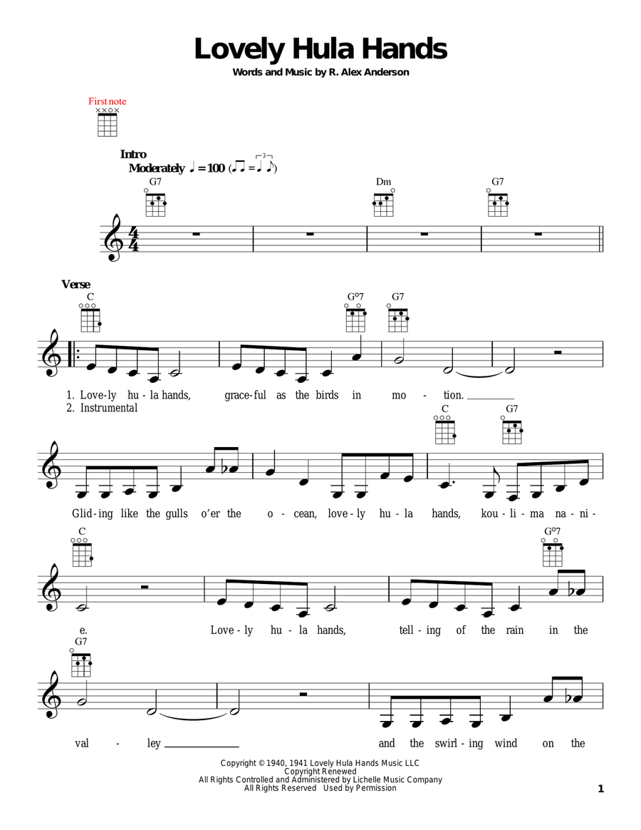 Lovely Hula Hands Ukulele scores gallery preview page 1