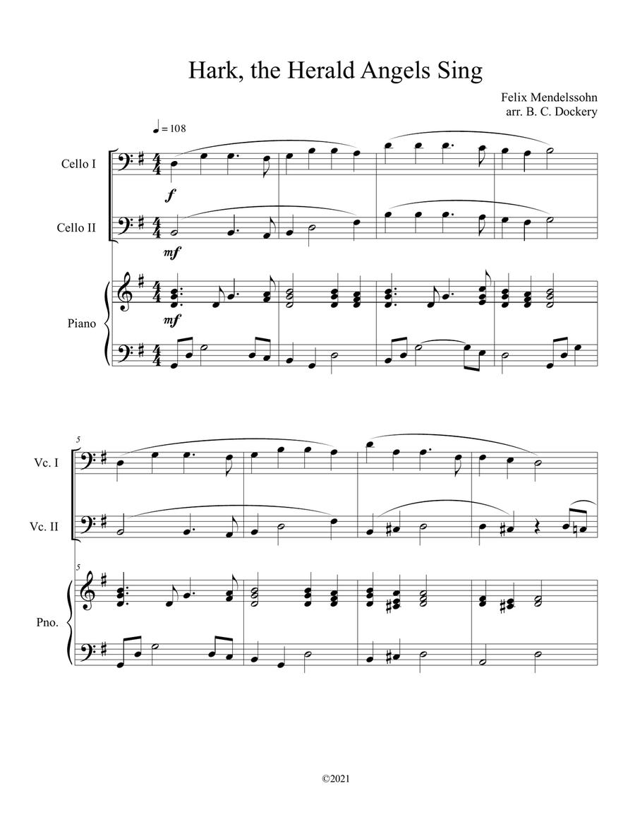 Hark, the Herald Angels Sing (Cello Duet with Piano Accompaniment) String Duet scores gallery preview page 1
