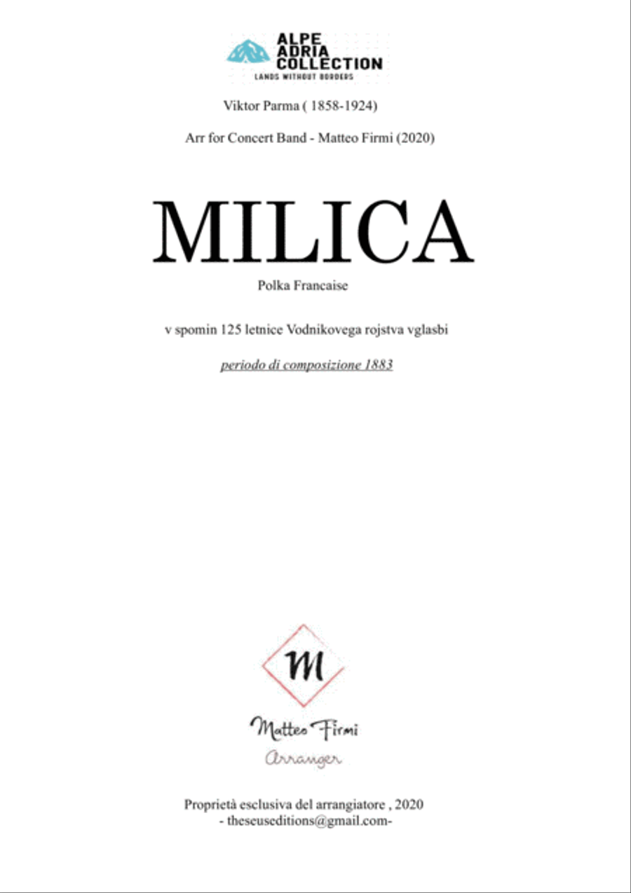 Viktor Parma - Milica, Polka Francaise ( Score and Parts ) Concert Band scores gallery preview page 1