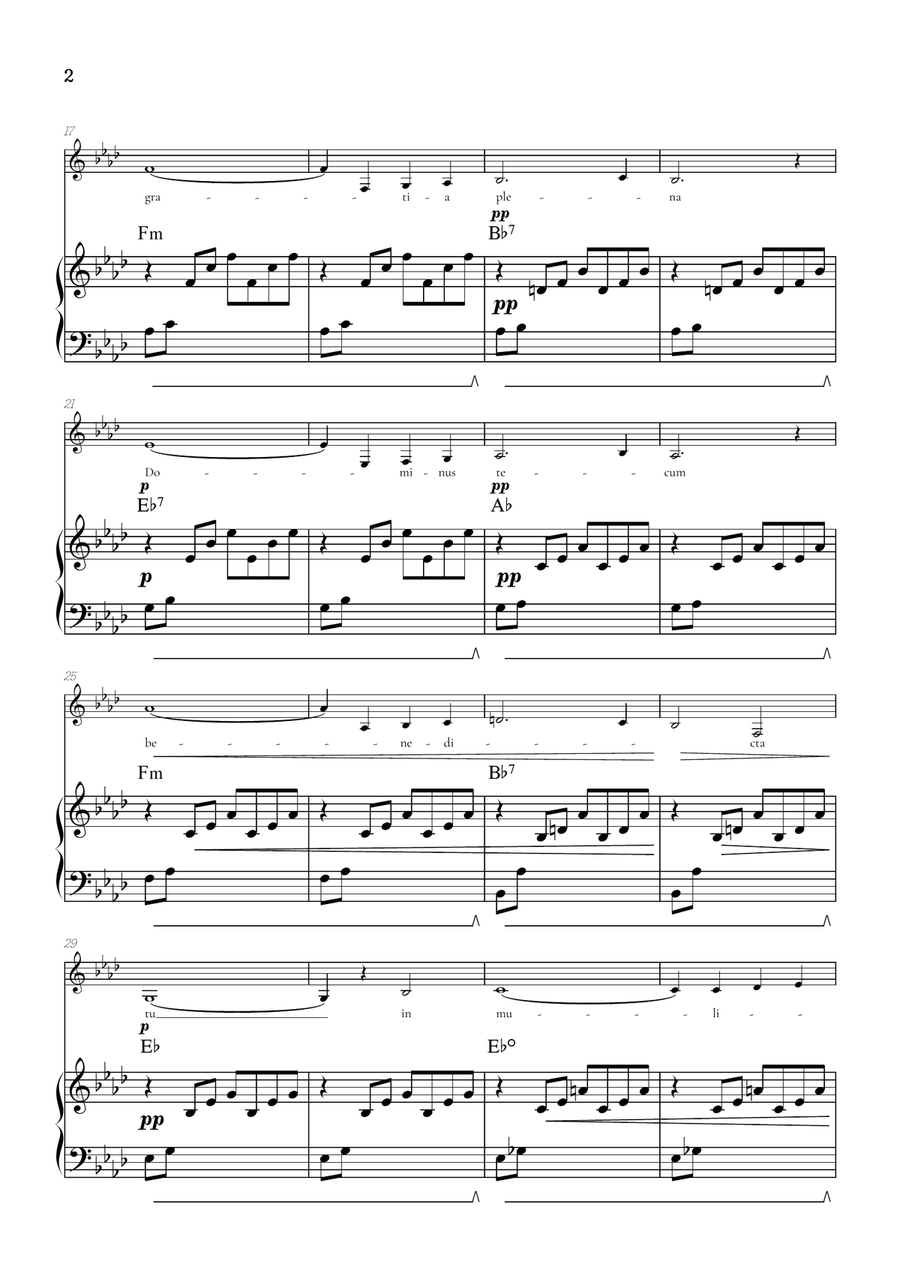 Bach / Gounod Ave Maria in A flat [Ab] • contralto sheet music with piano accompaniment and chords Alto Voice scores gallery preview page 2