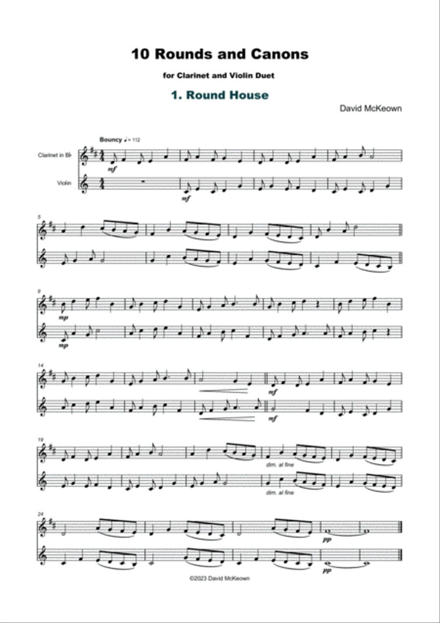 10 Rounds and Canons for Clarinet and Violin Duet Chamber Music scores gallery preview page 2