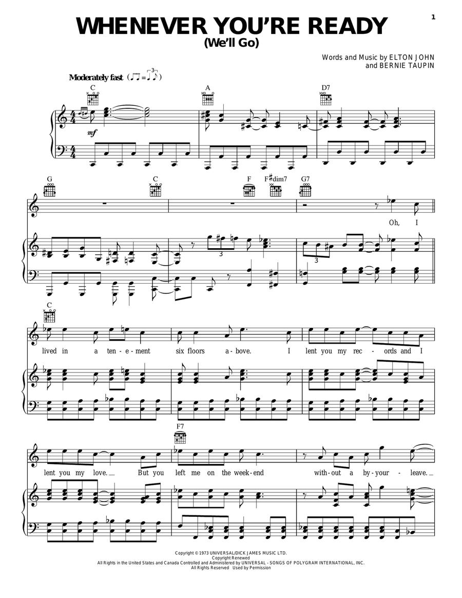Whenever You're Ready (We'll Go) Piano, Vocal, Guitar scores gallery preview page 1