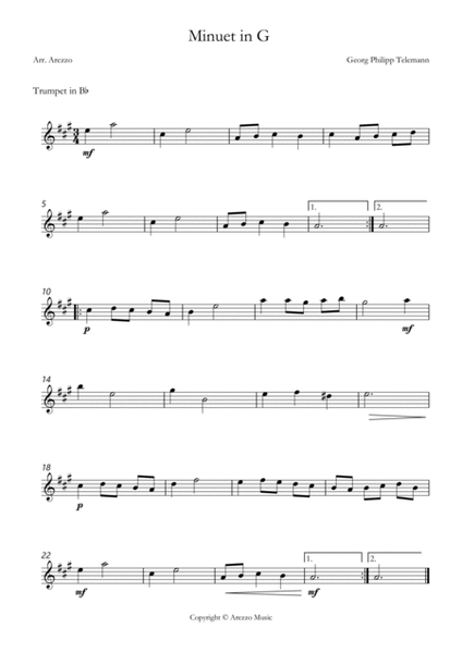 telemann twv 32:13 minuet in g Trumpet and Bassoon sheet music image number null