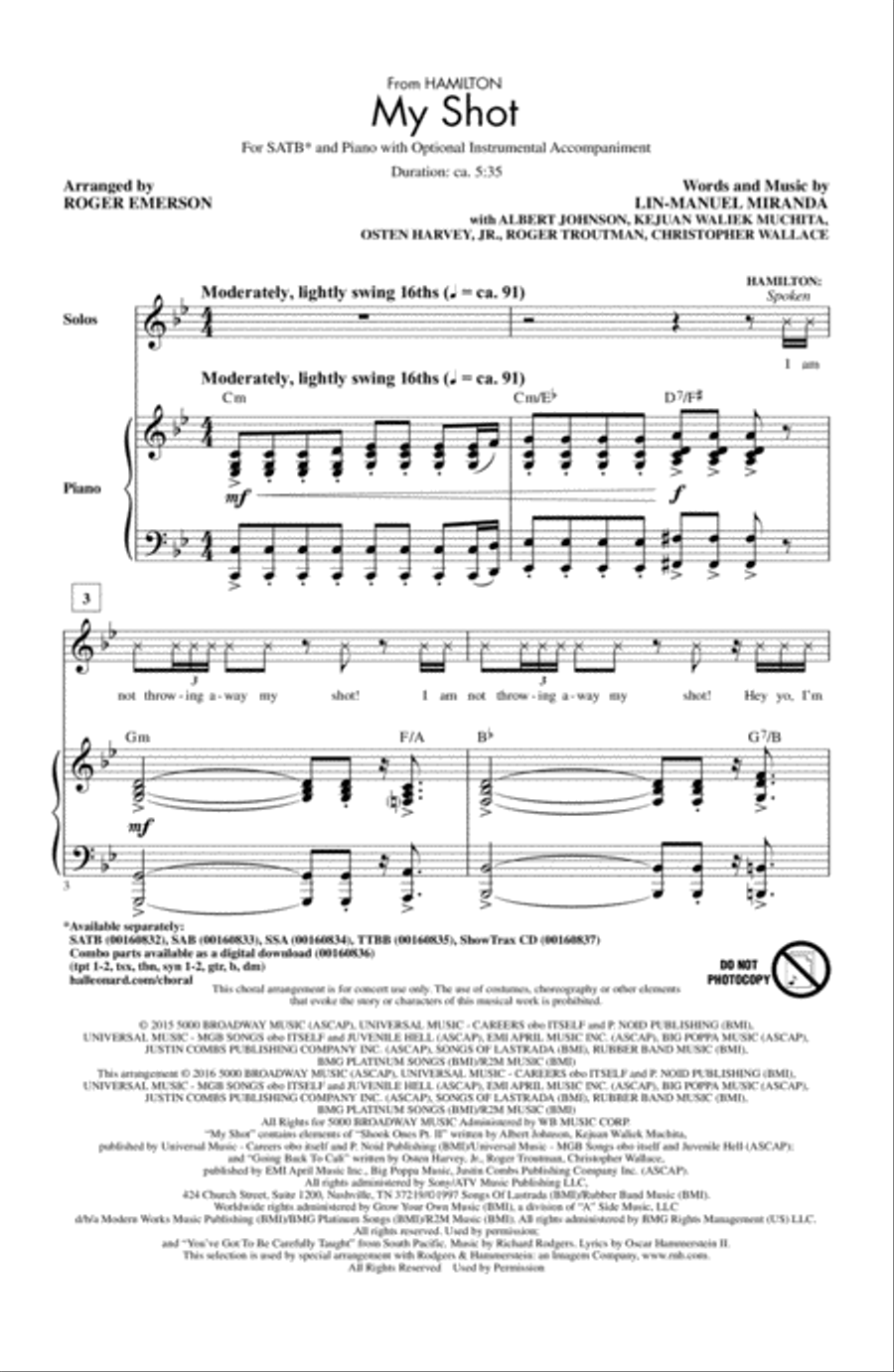 My Shot (from Hamilton) (arr. Roger Emerson) 4-Part scores gallery preview page 1