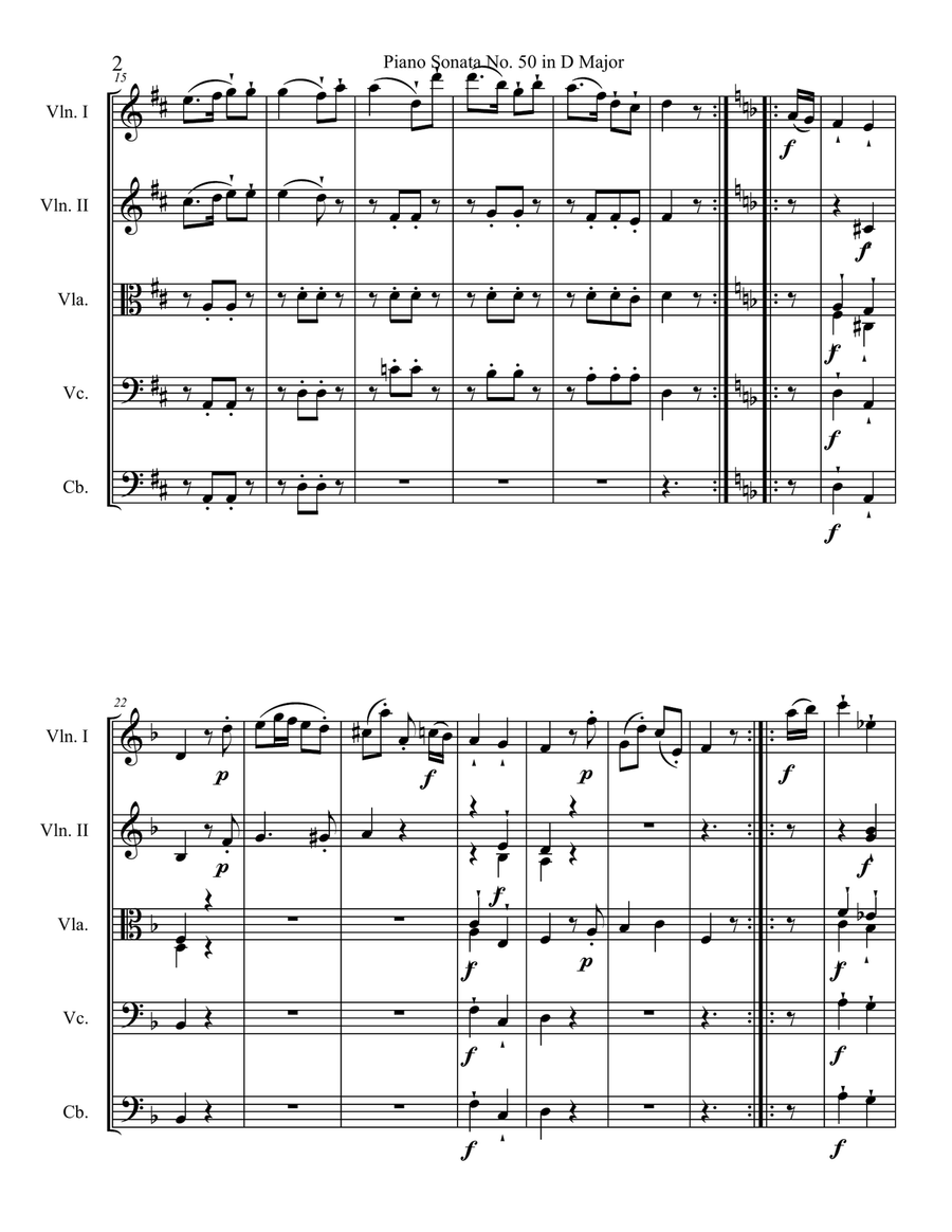 Piano Sonata in D major, Hob.XVI:37, Movement 3 String Orchestra scores gallery preview page 2