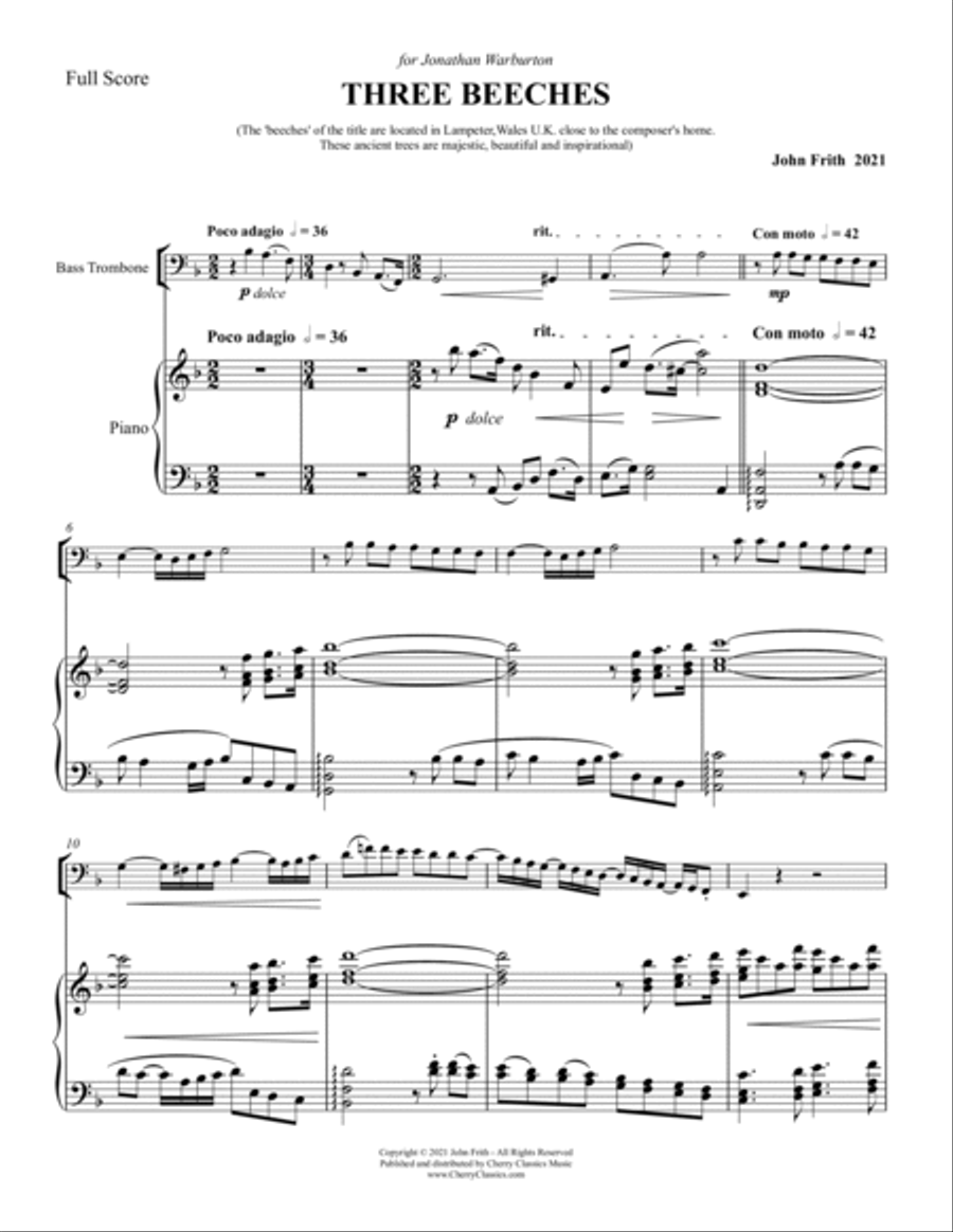 Three Beeches for Bass Trombone and Piano Bass Trombone
