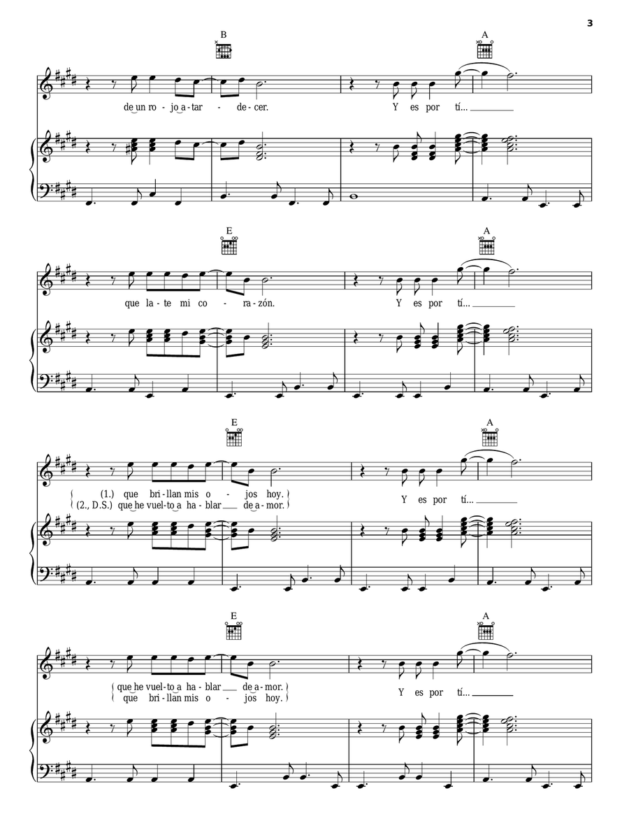 Es Por Ti Piano, Vocal, Guitar scores gallery preview page 3
