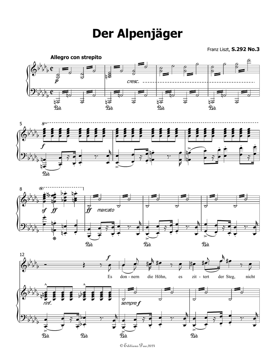 Der Alpenjager, by Liszt, S.292 No.3, in b flat minor Voice scores gallery preview page 3