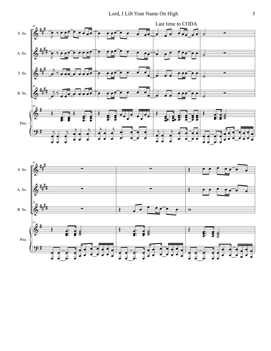 Lord, I Lift Your Name On High Saxophone Quartet scores gallery preview page 3