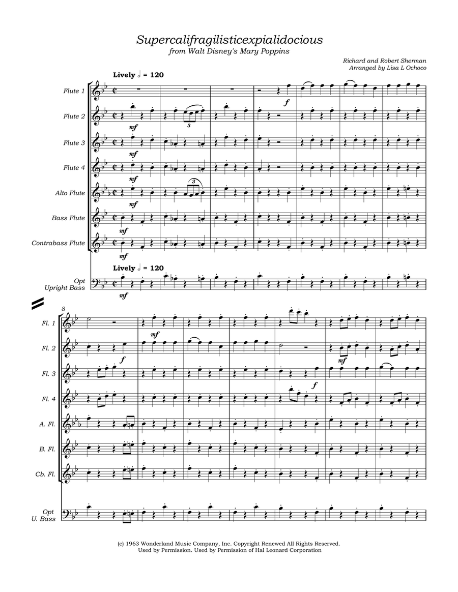 Supercalifragilisticexpialidocious from Walt Disney's MARY POPPINS Flute Choir scores gallery preview page 4