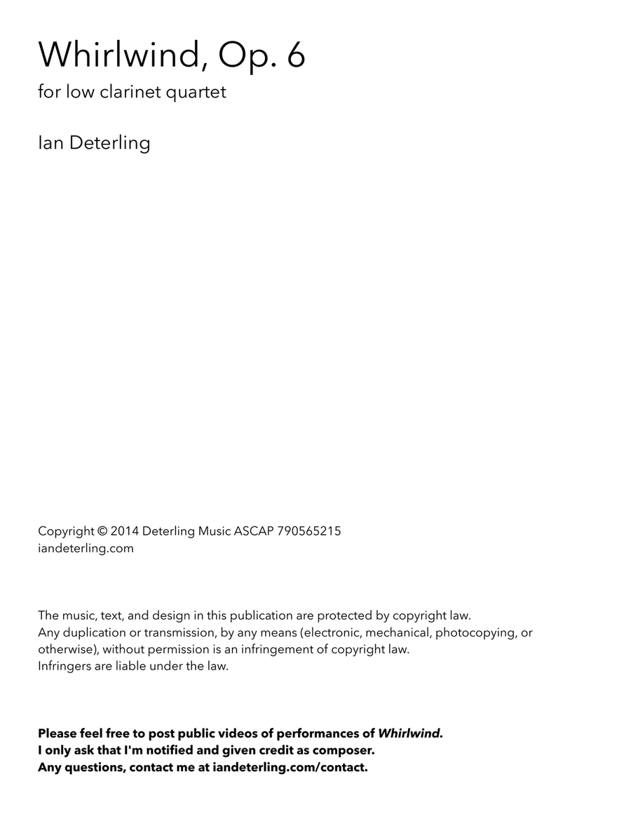 Whirlwind, Op. 6 (low clarinet quartet) Clarinet Quartet scores gallery preview page 3