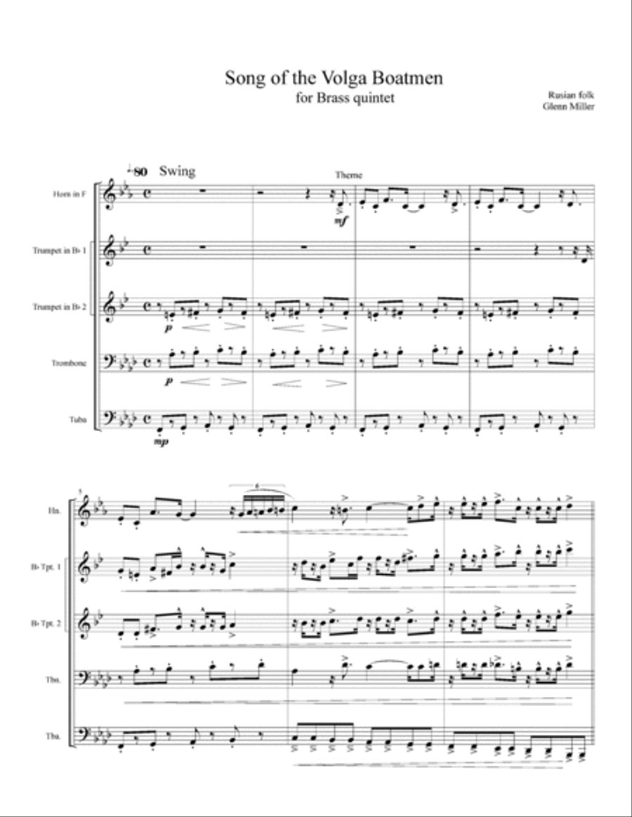 Song of the Volga Boatmen Brass Quintet scores gallery preview page 6