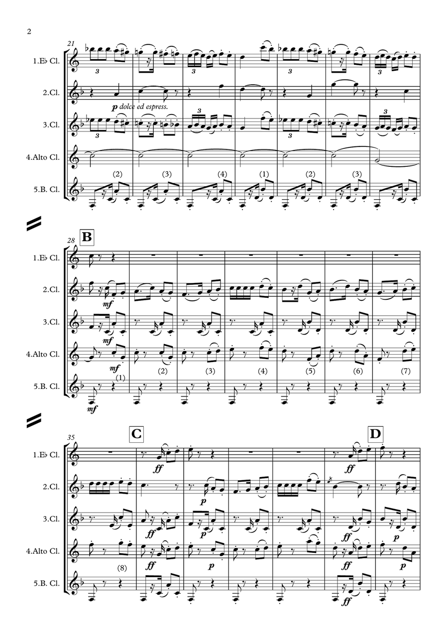 Bizet: Habanera (Carmen Suite No.2) - clarinet quintet Clarinet Quintet scores gallery preview page 2