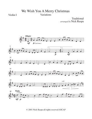 Book cover for We Wish You A Merry Christmas (variations for String Orchestra) Violin I part