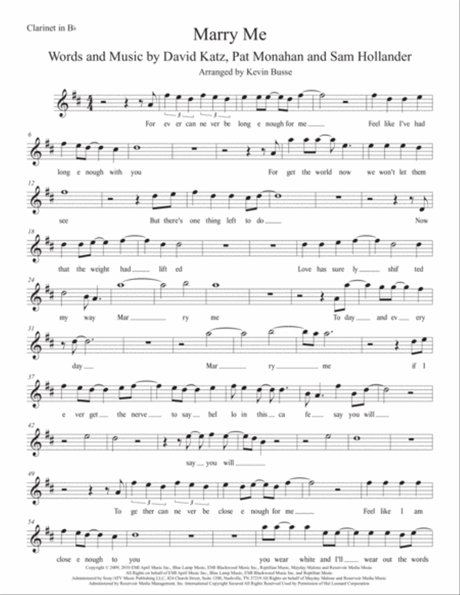 Marry Me Clarinet Solo scores gallery preview page 1