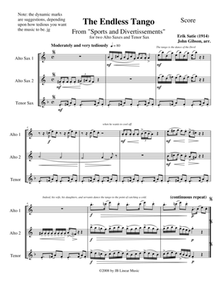 The Endless Tango by Erik Satie set for sax trio