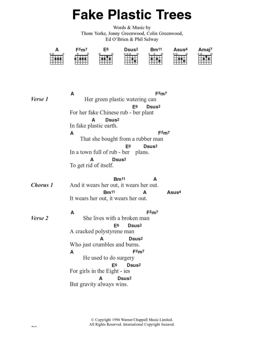 Fake Plastic Trees Easy Guitar scores gallery preview page 1