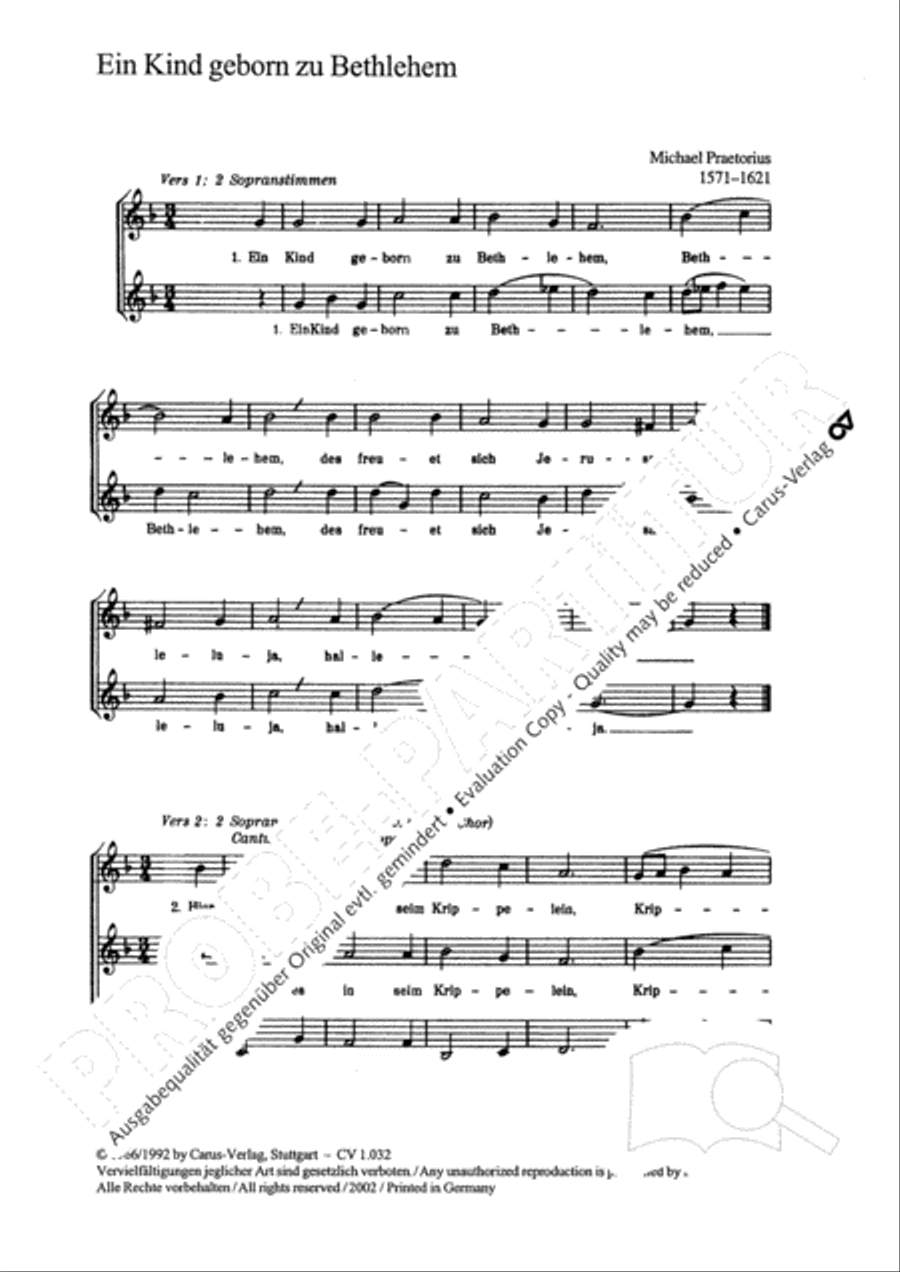 A babe is born in Bethlehem (Ein Kind geborn zu Bethlehem) Choir scores gallery preview page 3