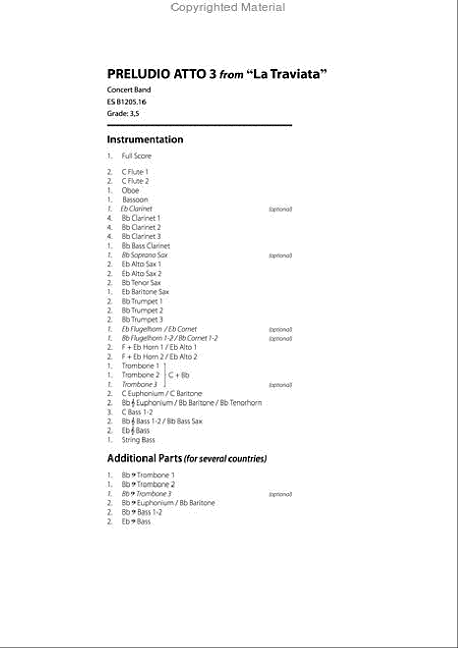 La Traviata - Preludio Act 3 Concert Band scores gallery preview page 2