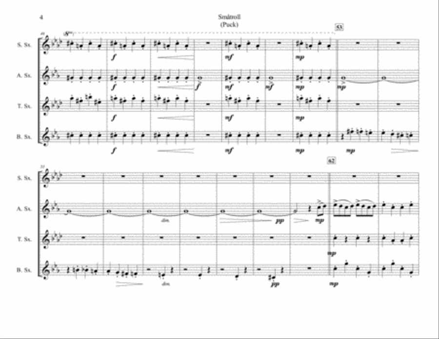 Småtroll (Puck) From Grieg's Lyric Pieces for Saxophone Quartet Saxophone Quartet scores gallery preview page 4