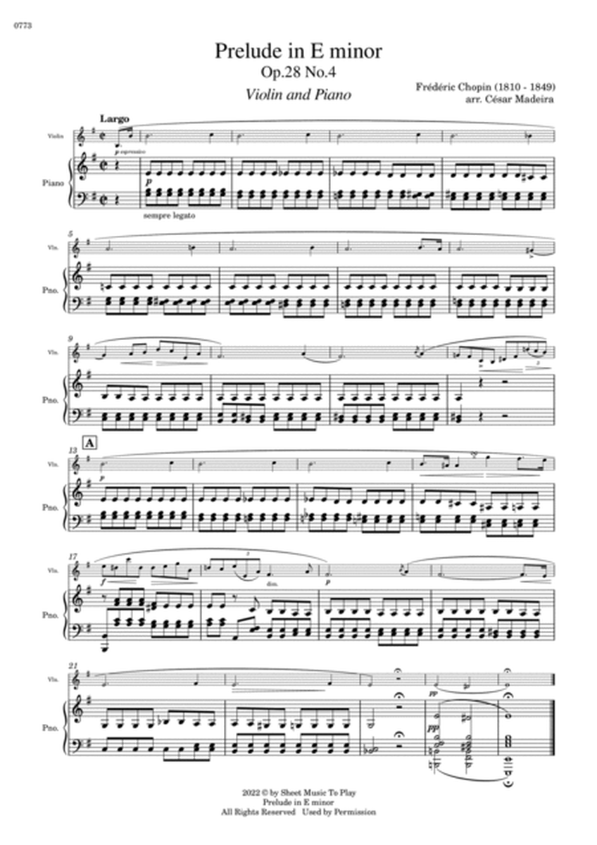 Prelude in E minor by Chopin - Violin and Piano (Full Score and Parts) image number null
