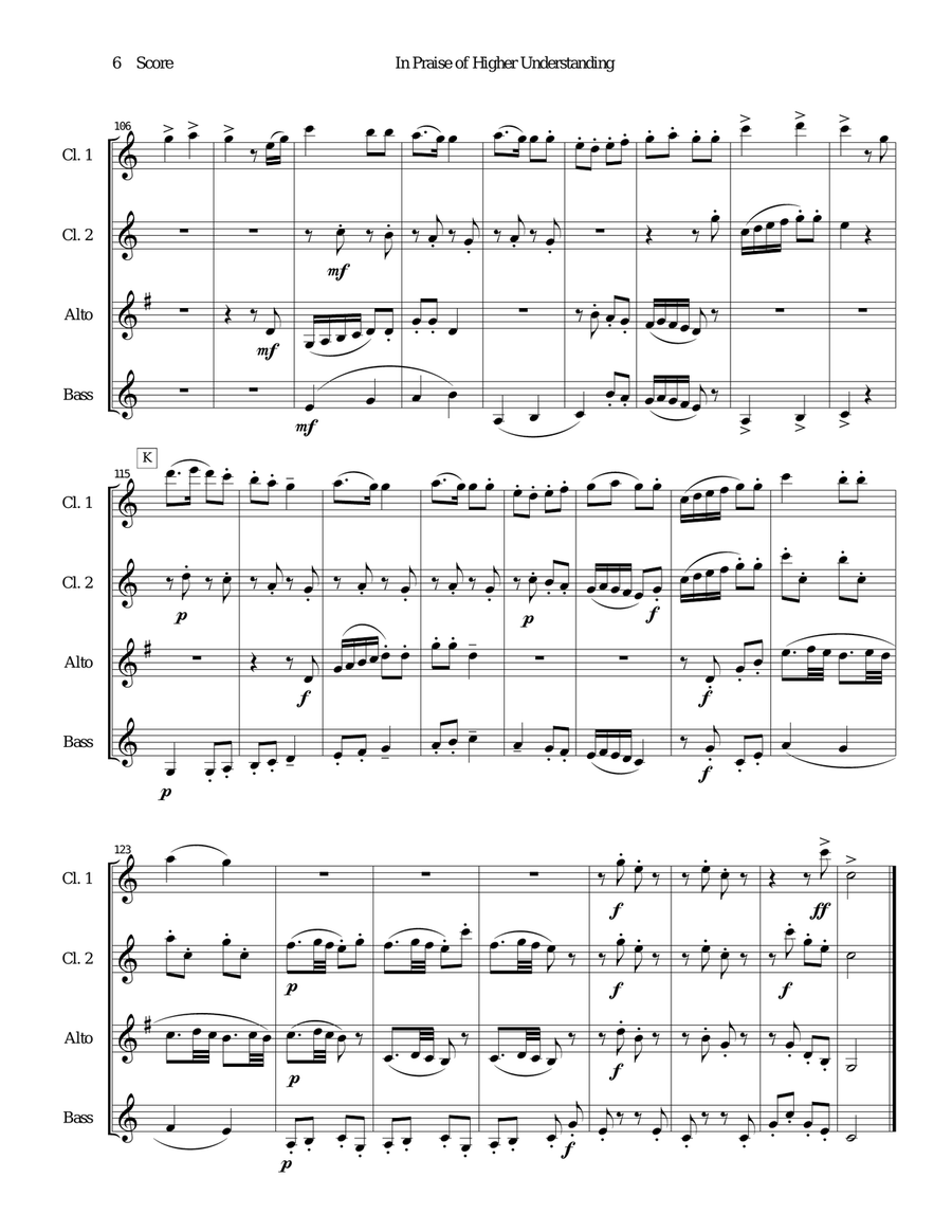 Mahler - In Search of Higher Understanding set for Clarinet Quartet Clarinet Quartet scores gallery preview page 6