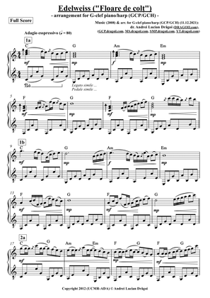 Edelweiss ("Floare de colț") - arr. for G-clef piano/harp (GCP/GCH) (from my Piano album vol. 1) -
